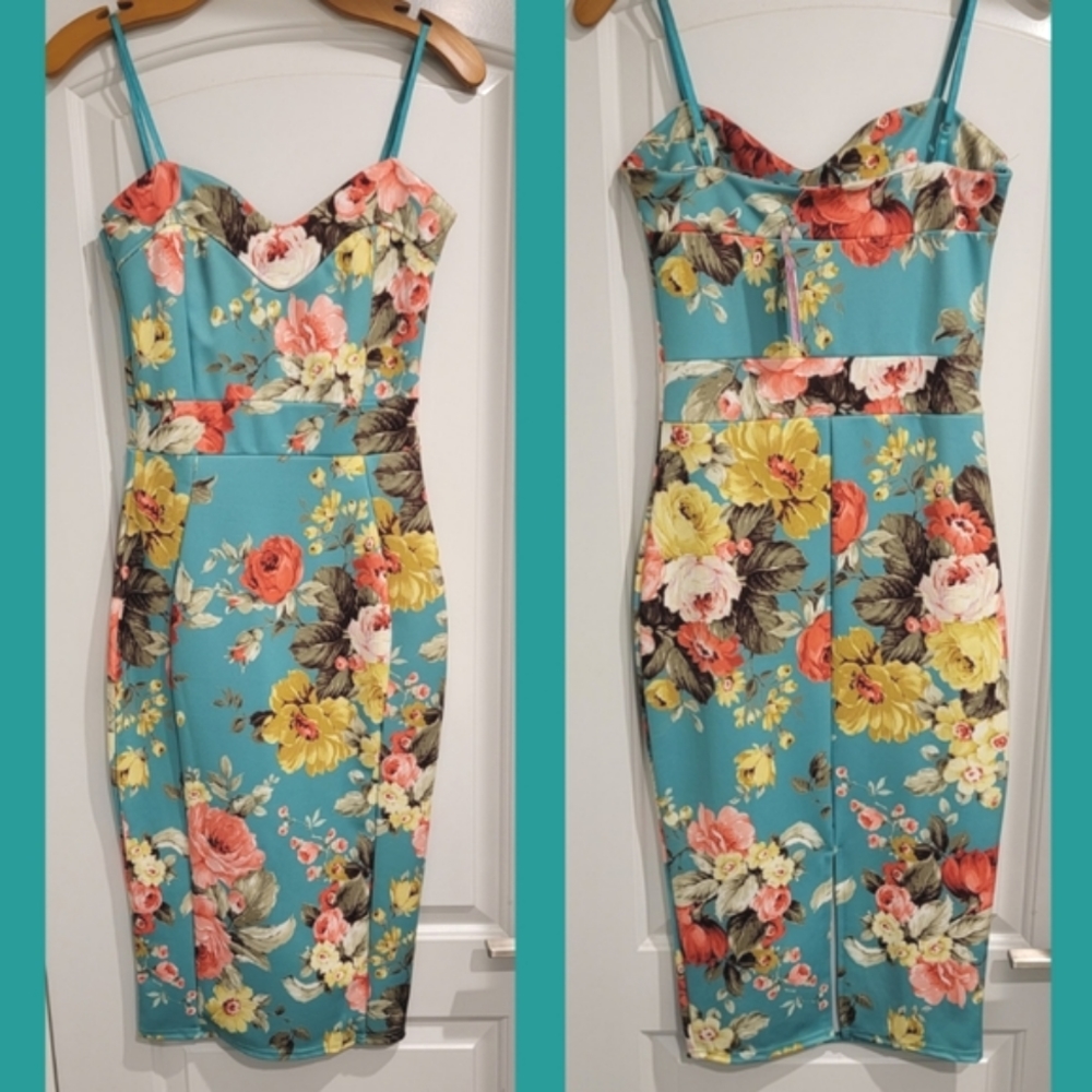 Turquoise/Teal Floral Dress sz. 4 US